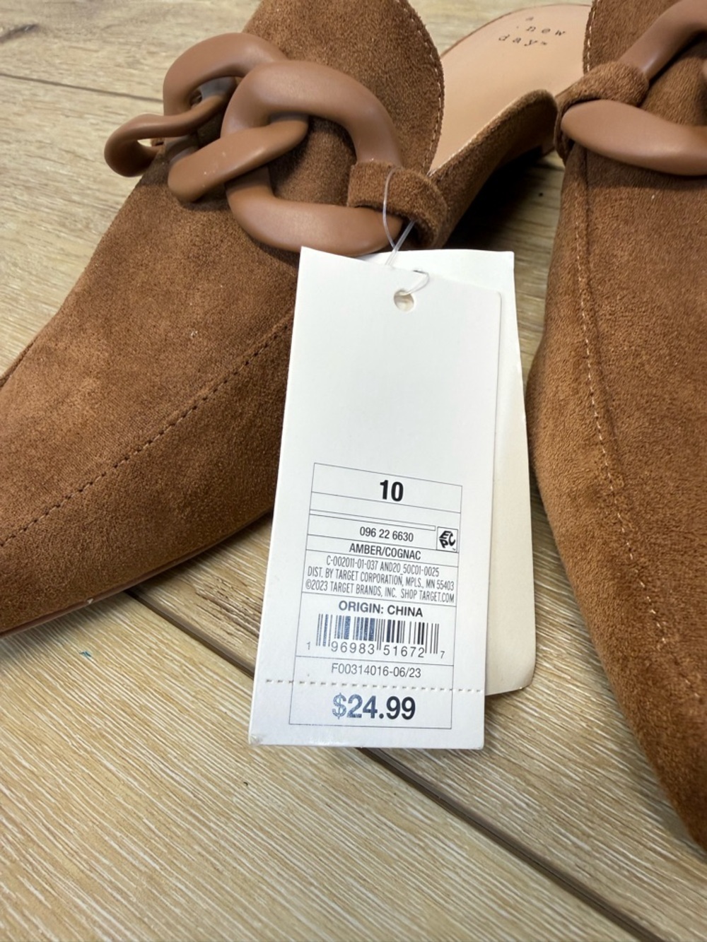 A New Day Brown Suede Chain-Accent Pointed Mules Women’s 10 Slip On Office - Picture 6 of 8